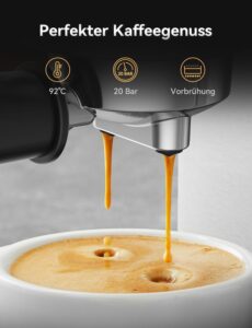 Neretva Siebträgermaschine, 20 Bar Klein Espressomaschine Edelstahl Professionelle Siebträger Kaffeemaschine mit LED-Anzeige & Starker Milchschäumer für Barista, Espresso, Latte und Cappuccino Silber