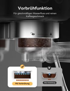 Neretva Siebträgermaschine, 20 Bar Klein Espressomaschine Edelstahl Professionelle Siebträger Kaffeemaschine mit LED-Anzeige & Starker Milchschäumer für Barista, Espresso, Latte und Cappuccino Silber