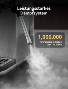 Neretva Siebträgermaschine, 20 Bar Klein Espressomaschine Edelstahl Professionelle Siebträger Kaffeemaschine mit LED-Anzeige & Starker Milchschäumer für Barista, Espresso, Latte und Cappuccino Silber