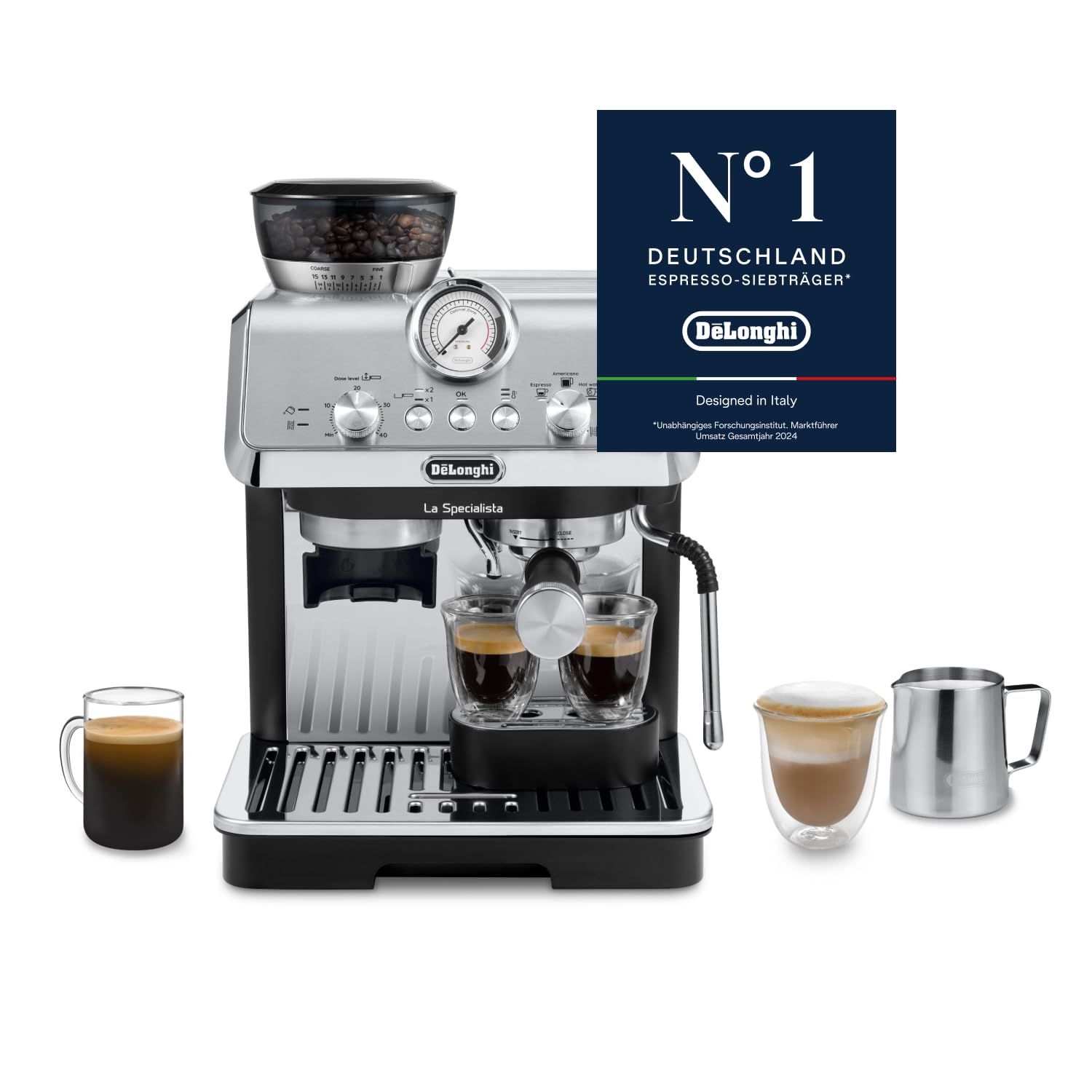 De'Longhi Siebträgermaschine La Specialista Arte EC9155.MB, Espressomaschine mit Mahlwerk, 8 Mahlgrade, 15 Bar, 3 Temperaturen, Milchschaumdüse, 1550W, 1,7L Tank, Edelstahl/Schwarz inkl. Barista-Kit Edelstahl / Schwarz ohne Cold Brew