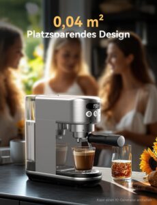 Neretva Siebträgermaschine, 20 Bar Klein Espressomaschine Edelstahl Professionelle Siebträger Kaffeemaschine mit LED-Anzeige & Starker Milchschäumer für Barista, Espresso, Latte und Cappuccino Silber