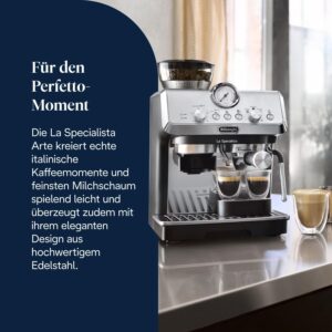 De'Longhi Siebträgermaschine La Specialista Arte EC9155.MB, Espressomaschine mit Mahlwerk, 8 Mahlgrade, 15 Bar, 3 Temperaturen, Milchschaumdüse, 1550W, 1,7L Tank, Edelstahl/Schwarz inkl. Barista-Kit Edelstahl / Schwarz ohne Cold Brew