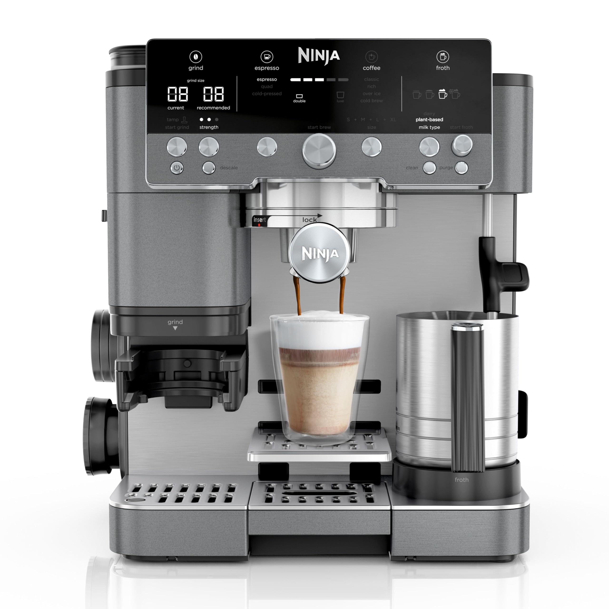 Ninja Luxe Premier 3-in-1 Kaffeemaschine ES601EUGM, Grau-Metall, ES601EUGM | für Espresso, Cold Brew & Filterkaffee, 4 automatische Schaumeinstellunge, Grau-Metall
