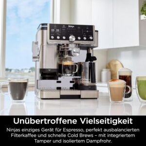 Ninja Luxe Pro 3-in-1-Kaffeemaschine, Silber, ES701EU, einfache Handhabung | mit Mahlwerk und Aufschäumer für Latte, Cappuccino, Cold Brew & Espresso, 5 Voreinstellungen zum Aufschäumen