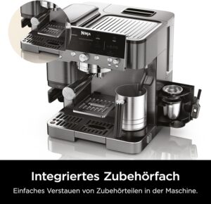 Ninja Luxe Premier 3-in-1 Kaffeemaschine ES601EUGM, Grau-Metall, ES601EUGM | für Espresso, Cold Brew & Filterkaffee, 4 automatische Schaumeinstellunge, Grau-Metall