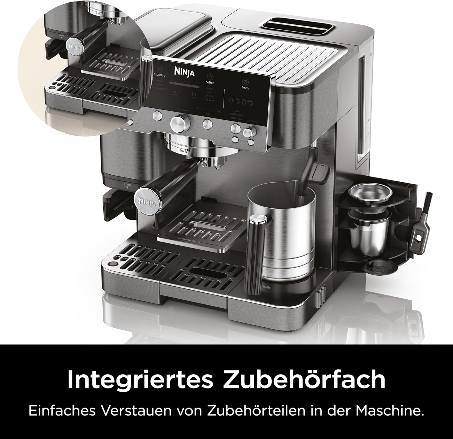 Ninja Luxe Premier 3-in-1 Kaffeemaschine ES601EUGM, Grau-Metall, ES601EUGM | für Espresso, Cold Brew & Filterkaffee, 4 automatische Schaumeinstellunge, Grau-Metall — image 3